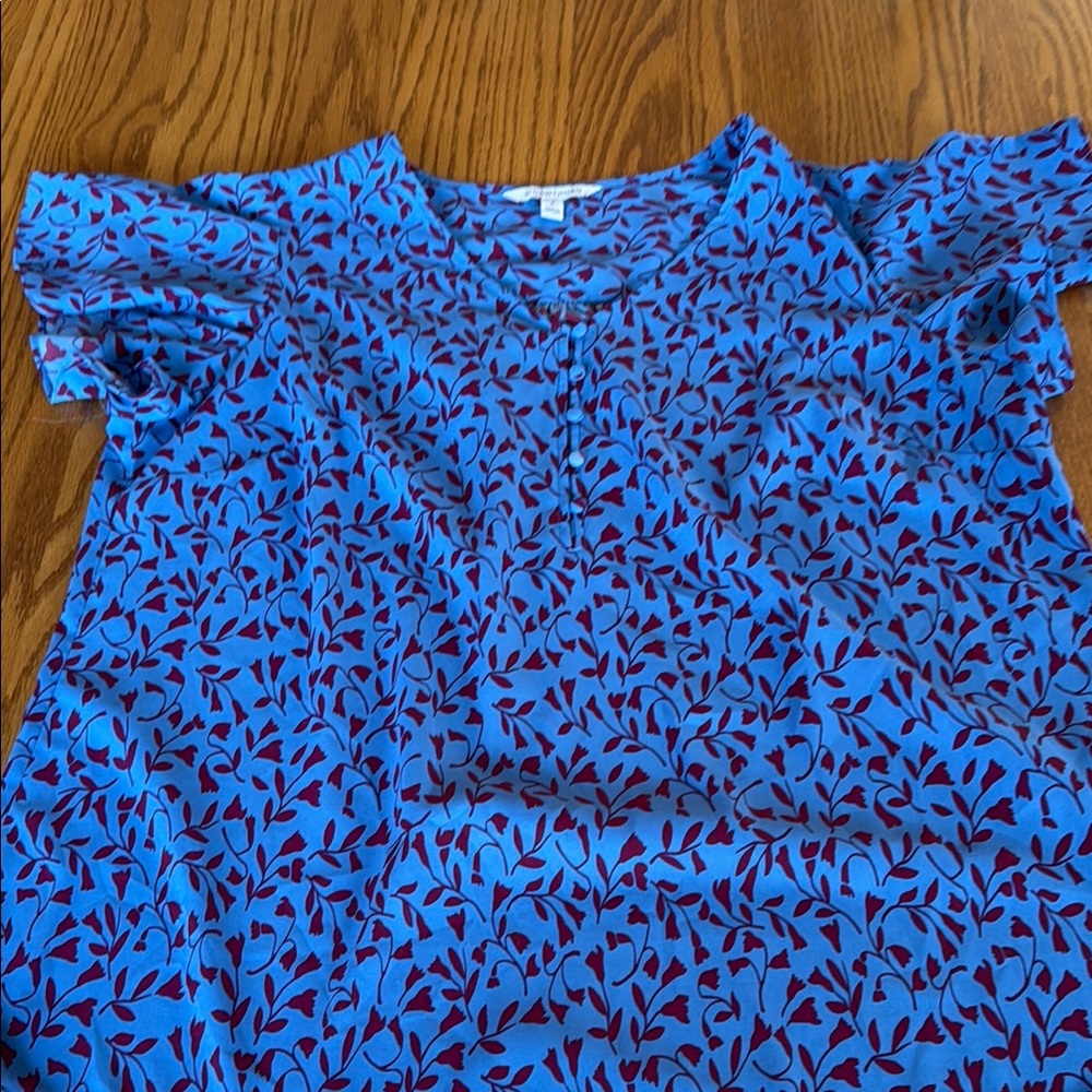 Vibrant Blue and Red Leaf Print Blouse